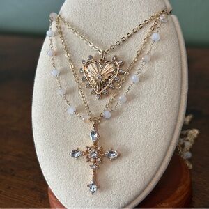 Elegant Gold and Silver Heart and Cross Necklace